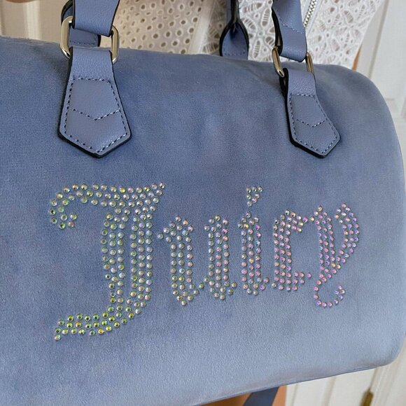 Juicy Couture Slate Blue Iridescent Crystal Logo Obsession Satchel Bag NWT - Picture 11 of 12